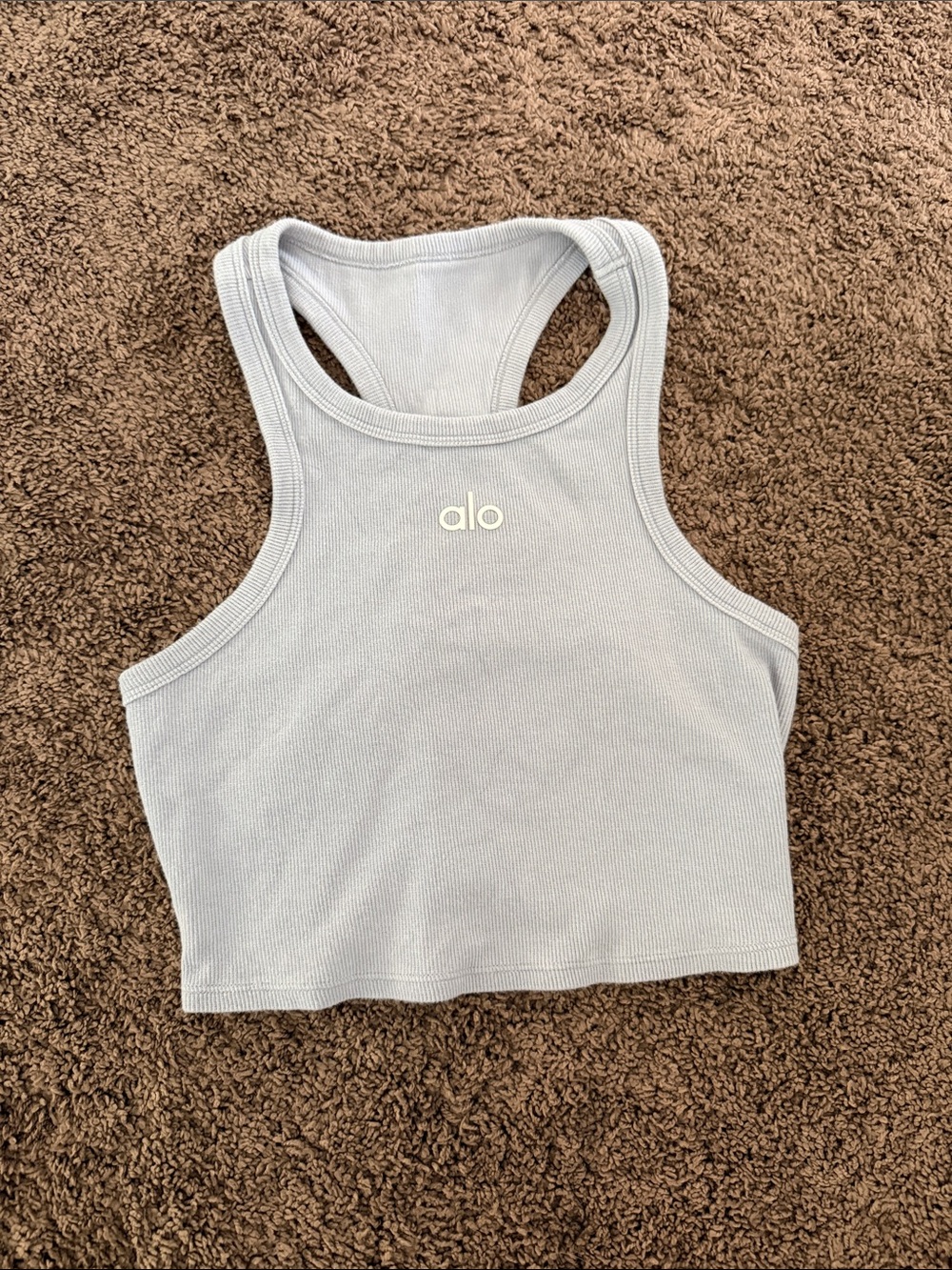 ALO Yoga Light light blue Ribbed Racerback Crop Top
